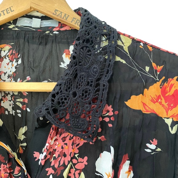 NEW NY Collection Black Orange Floral Button Down Blouse Lace Collar size 1X - Picture 2 of 7